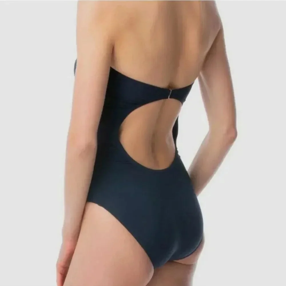Michael Kors Navy Blue Tie Front Bandeau One-Piece swimsuit size 10